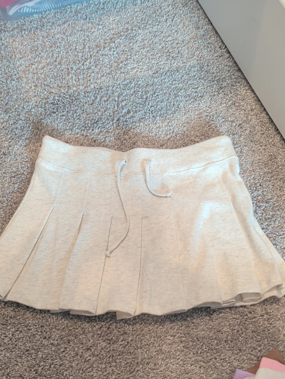 Brandy Melville Cream Pleated Drawstring Mini Skirt